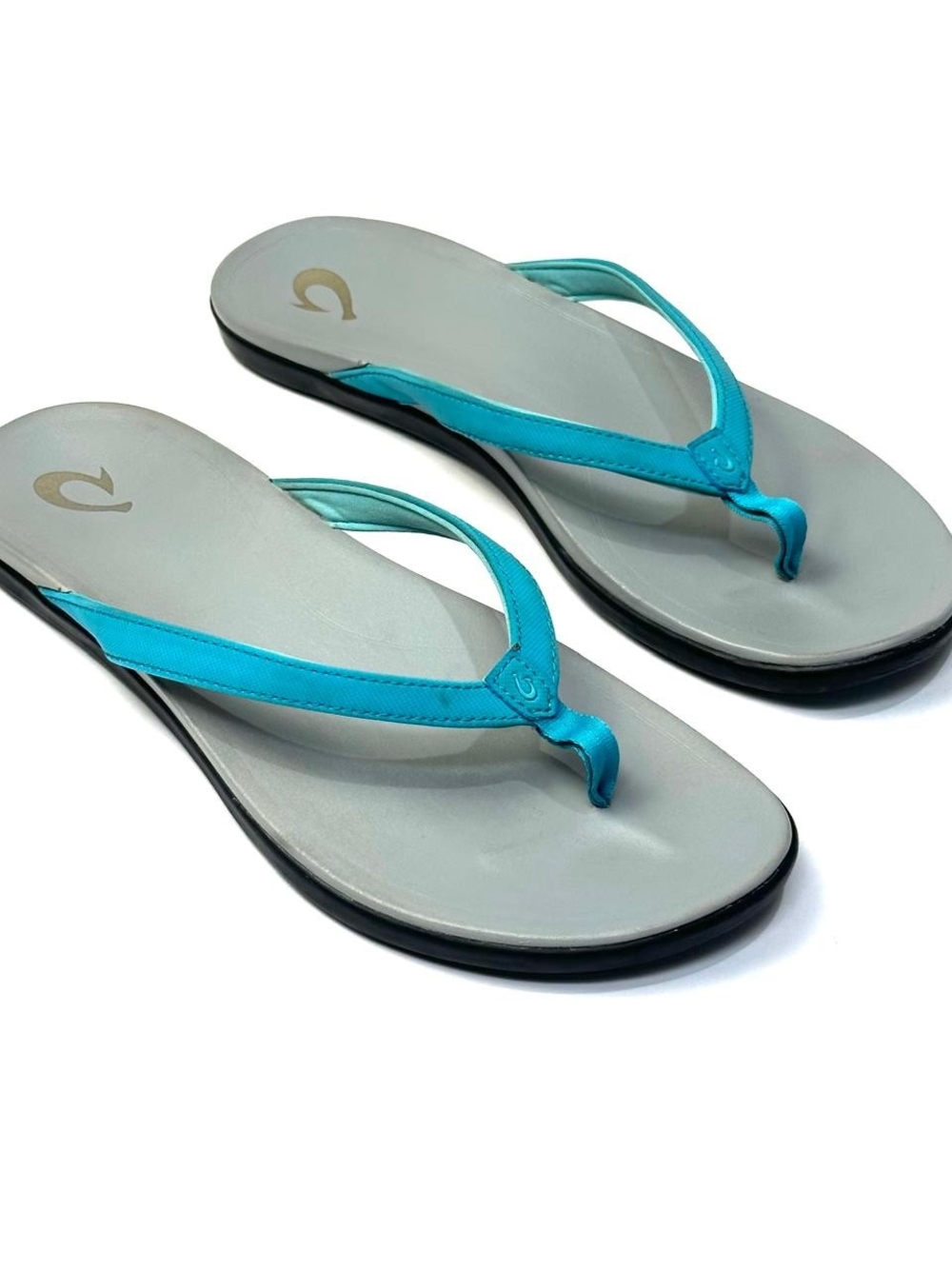 OluKai Ho'opio Women’s Flip Flop Sandals Turquoise Blue Grey Size 10/11 Comfort